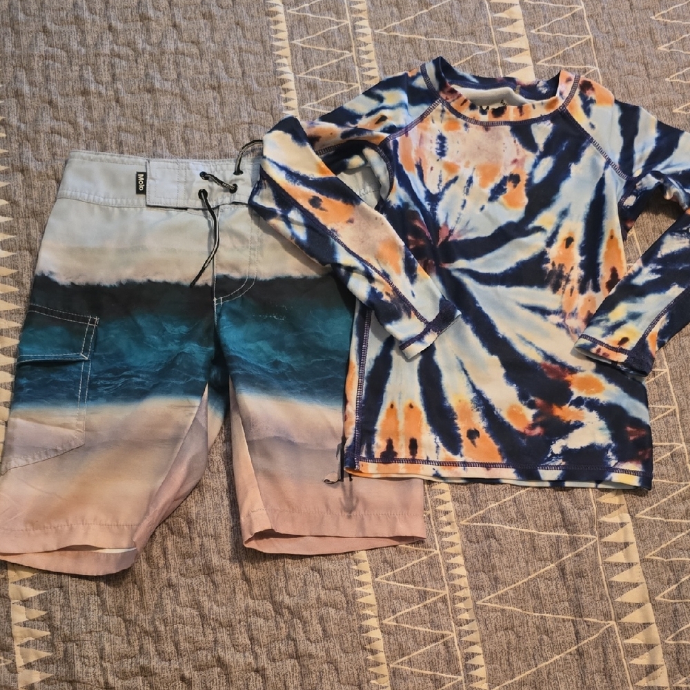 Molo Tie-Dye Swim Short &  Rashguard Set
